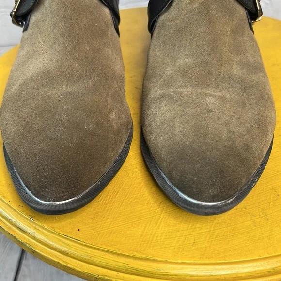 Sam Edelman Circus Hallie gladiator green leather suede heeled ankle bootie 9.5 - Picture 2 of 10